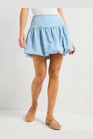 Very Bubble Hem Denim Mini Skirt