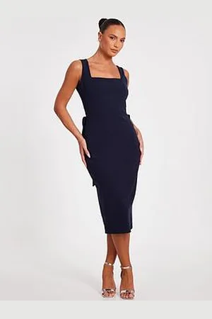 Quiz Navy Bow Back Midi Dress