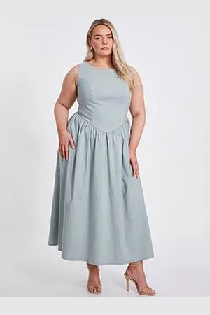Quiz Curve Sage Drop Waist Midaxi Dress