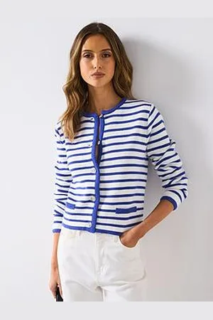 MANGO Stripped Knit Cardigan - /White