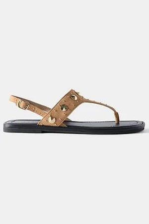 mint&berry Tan Studded Sling Back Flat Sandals