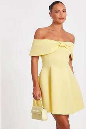 Quiz Lemon Bardot Bow Skater Dress