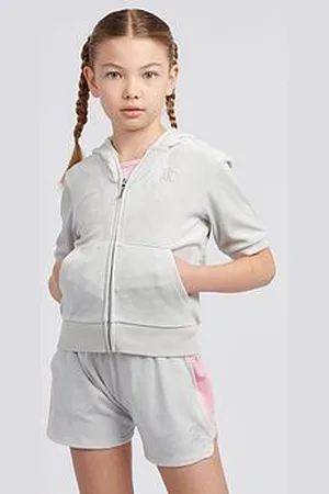 Juicy Couture Girls Diamante Zip Thru Short Sleeve Hoodie