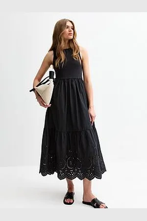 New Look Rib Racerback Broderie Anglaise Embroidered Midi Dress
