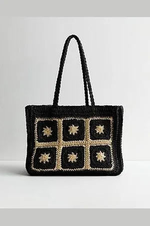New Look Woven Flower Raffia-Look Tote Bag