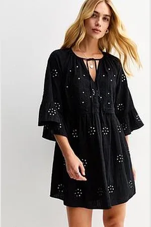 New Look Embellished Tie Neck Mini Smock Dress