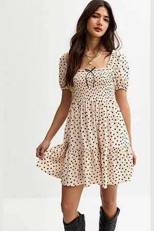 New Look Cream Polka Dot Milkmaid Mini Dress