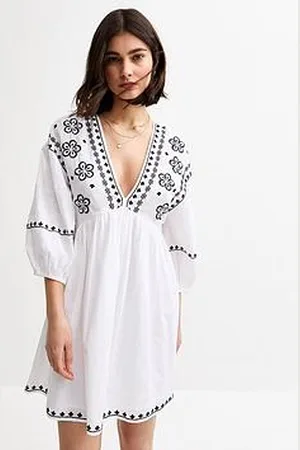 New Look Floral Embroidered Smock Mini Dress