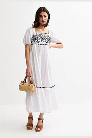New Look Floral Embroidered Smock Midi Dress