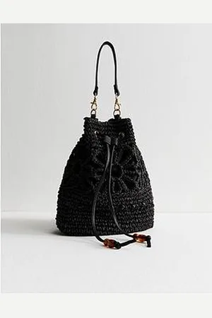 New Look Floral Woven Raffia Drawstring Bucket Bag