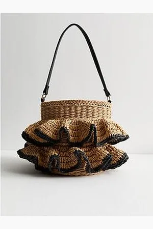 New Look Reba Ruffle Raffia Bucket Bag