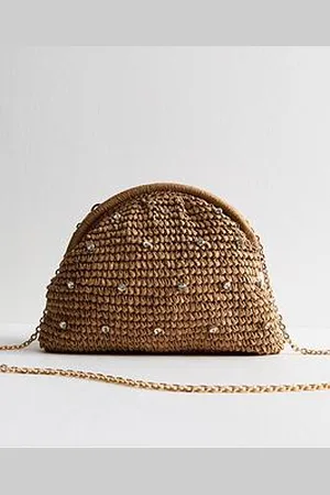New Look DiamantÉ Stud Raffia Look Slouchy Clutch Bag