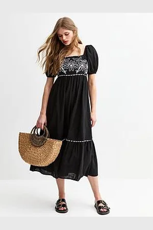 New Look Floral Embroidered Midi Smock Dress