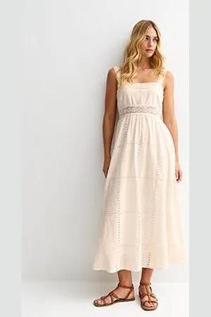 New Look Broderie Anglaise Lace Trimmed Square Neck Midi Dress