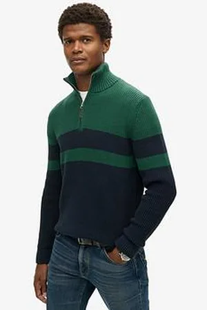 Superdry Original Cotton Stripe Quarter Zip Sweat Top - Green