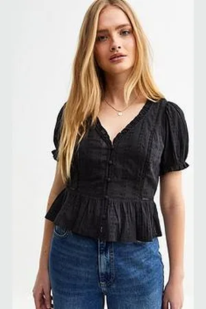 New Look Broderie Anglaise Trim Oversized Collar Top