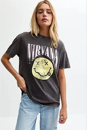 New Look Acid Wash Nirvana Print Oversized T-Shirt