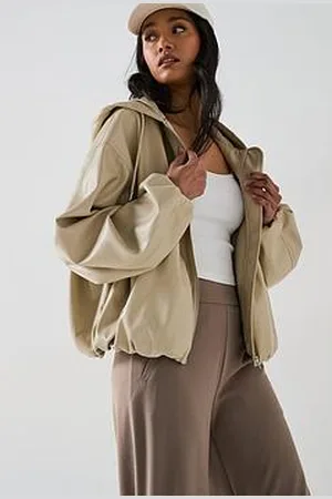 Very Faux Leather Hooded Bomber Jacket