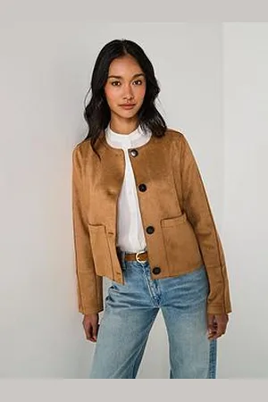 Very Collarless Faux Suede Jacket