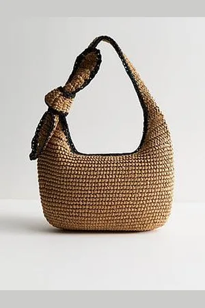 New Look Brown Raffia Look Knotted Shoulder Bag