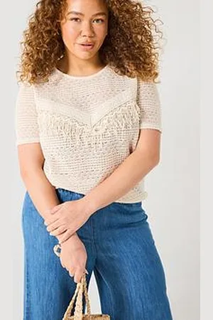 Very Fringe Detail Crochet Short Sleeve Top