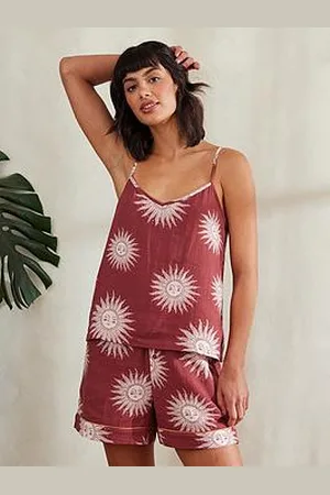 Chelsea Peers Strappy V Neck Cami Top And Boxer Short Pyjama Set In Cheesecloth - Boho Suns