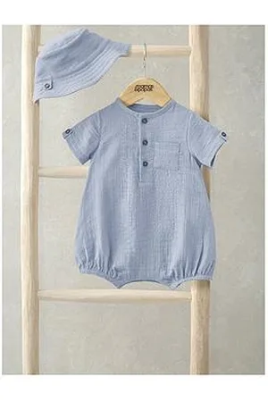 Mamas & Papas Baby Boys 2 Piece Patch Pocket Romper & Bucket Hat Set