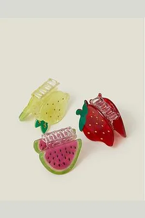 Accessorize 3 X Mini Fruit Claw Clips - Brights Multi