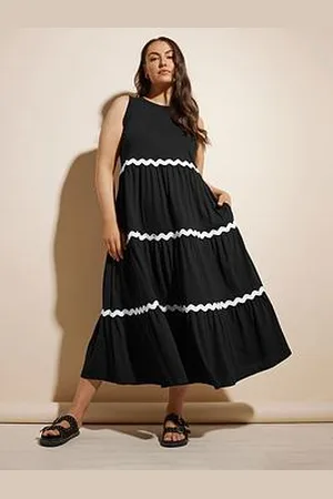Yours Curve Contrast Trim Tiered Dress