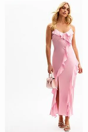 New Look Ruffle Trim Satin Midi Dress