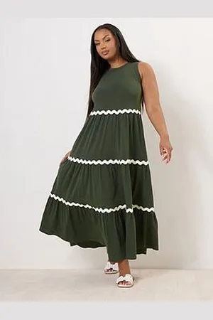 Yours Curve Contrast Trim Tiered Dress