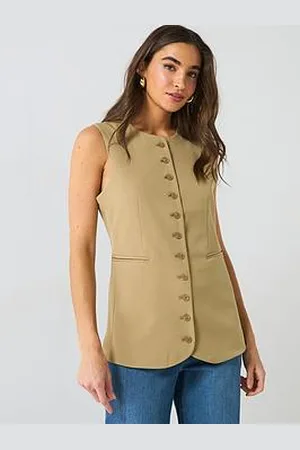 Pieces® Round Neck Waistcoat - Beige