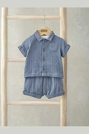 Mamas & Papas Baby Boys 3 Piece Patch Pocket Shirt, Bodysuit & Short
