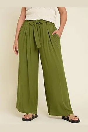 Yours Curve Crinkle Tie Waist Wide Leg Trouser
