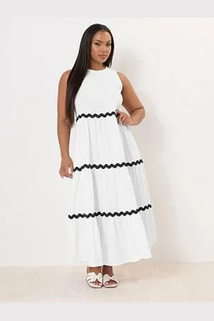Yours Curve Contrast Trim Tiered Dress