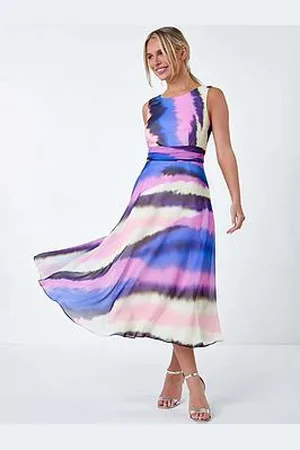 Roman Petite Sleeveless Abstract Print Midi Dress