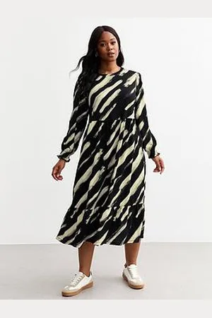 New Look Curves Printed Long Sleeve Midi Dress - Black