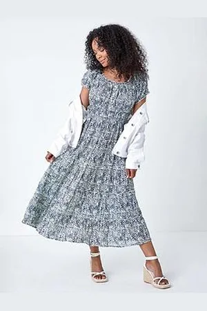 Roman Petite Abstract Puff Sleeve Cotton Dress