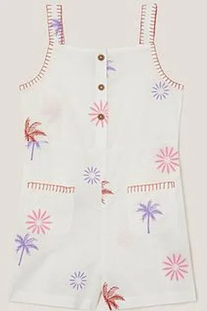 Monsoon Girls Palm Embroidered Playsuit