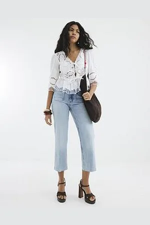 River Island Cropped Wide Leg Jeans