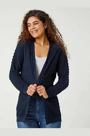 Roman Cotton Blend Waffle Knit Cardigan