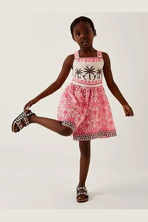 Monsoon Girls Palm Print Embroidered Playsuit