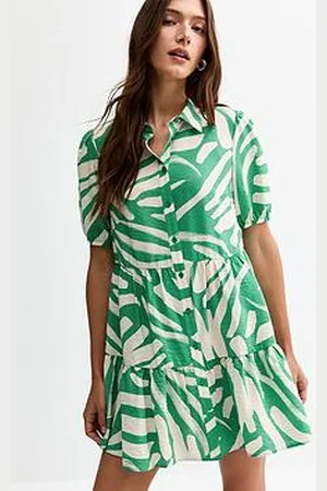 New Look Abstract Print Tiered Mini Shirt Dress