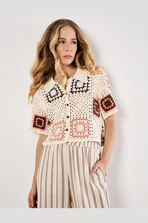 Apricot Tonal Granny Square Collar Top