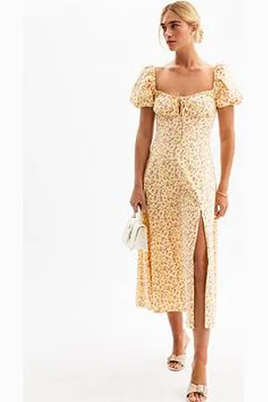 New Look Floral Print Puff Sleeve Midi Dress