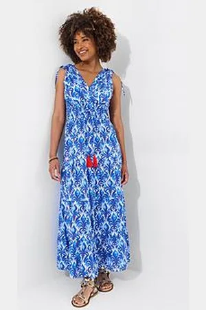 Joe Browns Petite Santorini Blues Tie Shoulder Cotton Maxi Dress