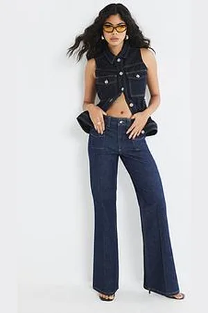 River Island High Rise Relaxed Flare Jeans - Dark