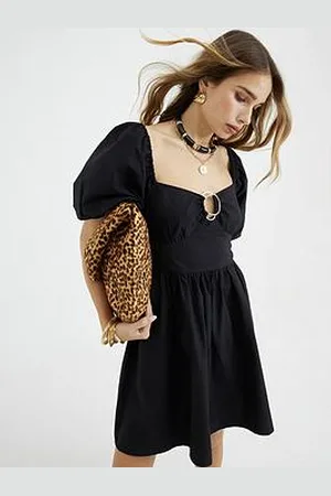River Island Short Sleeve Poplin Trim Detail Mini Dress