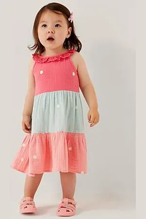 Monsoon Baby Girls Floral Embroidered Tiered Dress