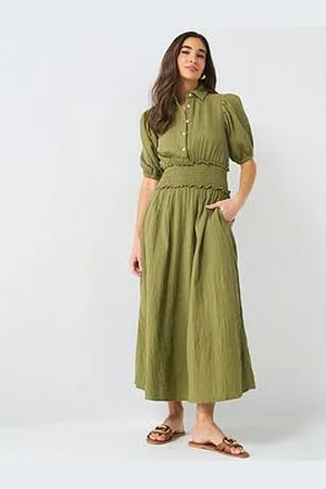 Very Cheese Cloth Shirred Waist Midi Dress